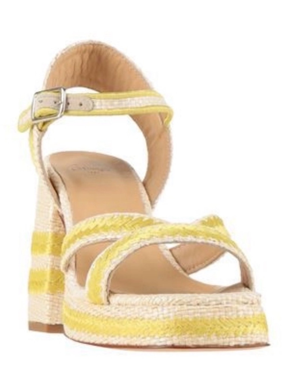 Castaner Yellow and Natural Braided Block Heel Sandals size 8